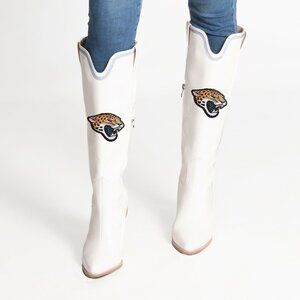 NFL Licensed White Knee-High Cowboy Boot-Jacksonville Jaguars